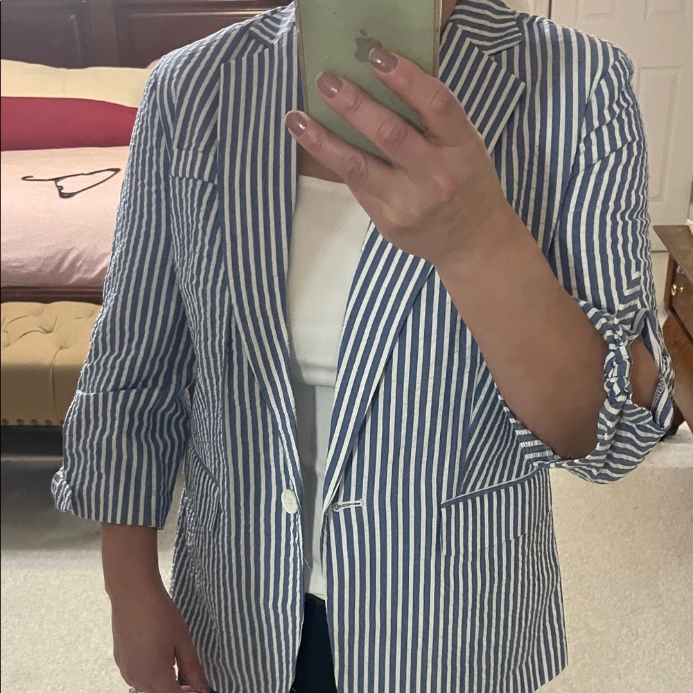 Elle Striped Blazer in Blue and White